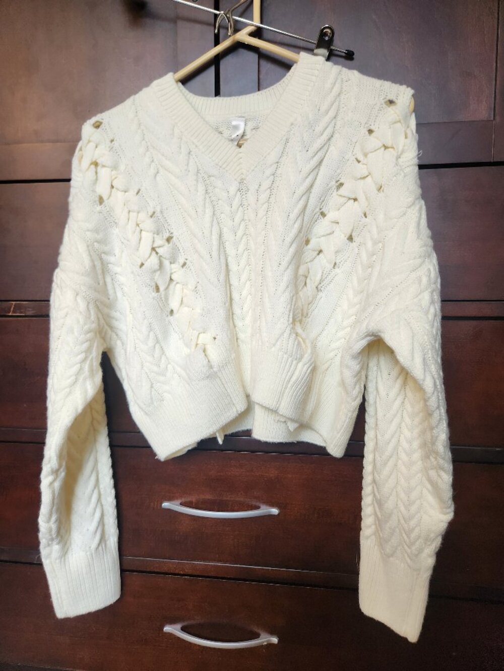 White crop sweater with cute unique laces up the torso!